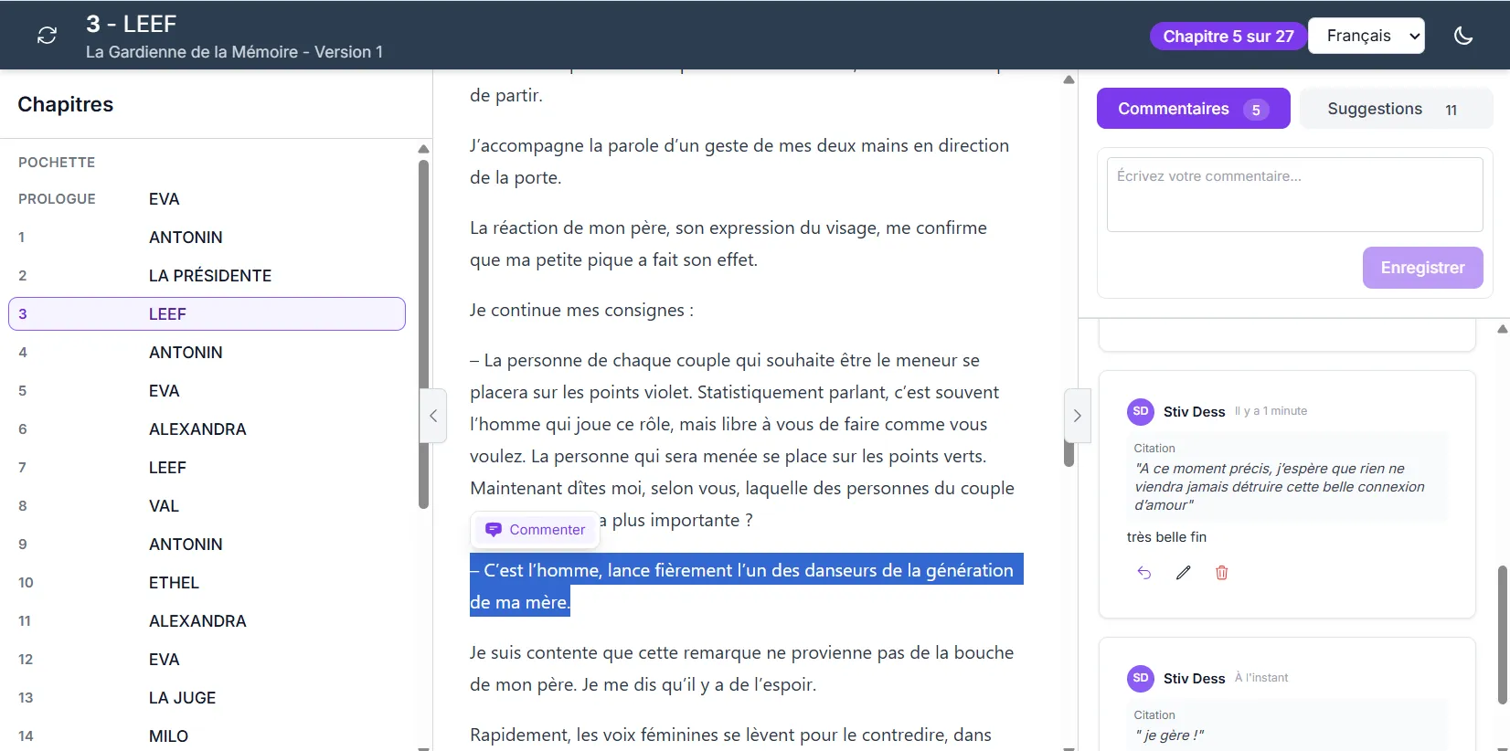 Annotations et retours de bêta-lecteurs